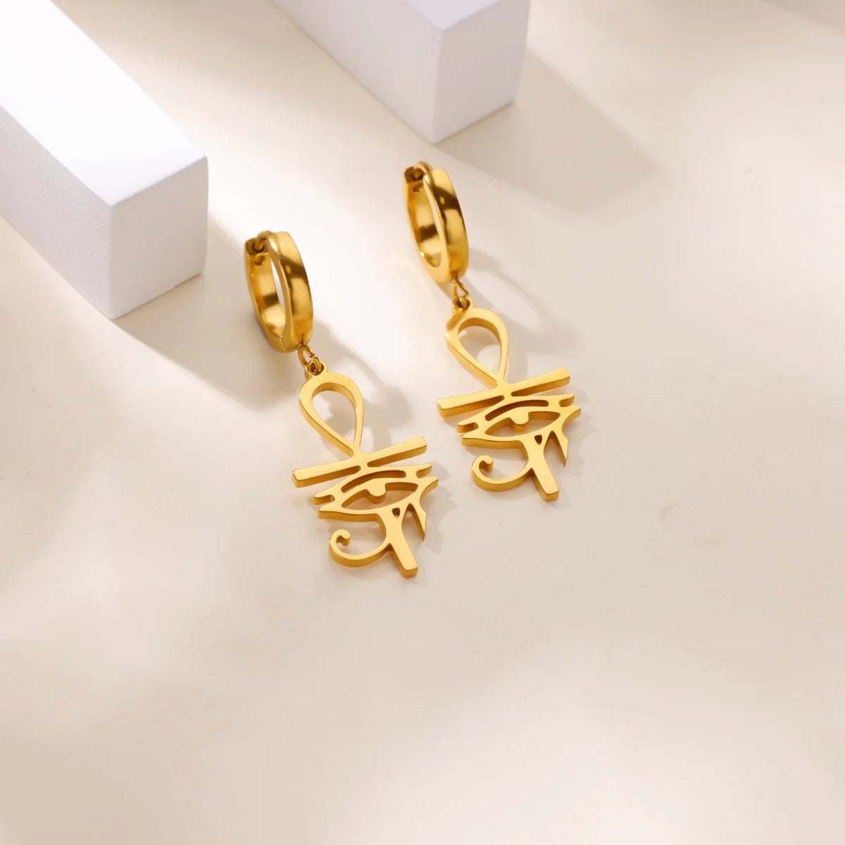 Ankh of Horus Egypt Pendant Earrings (Stainless Steel)