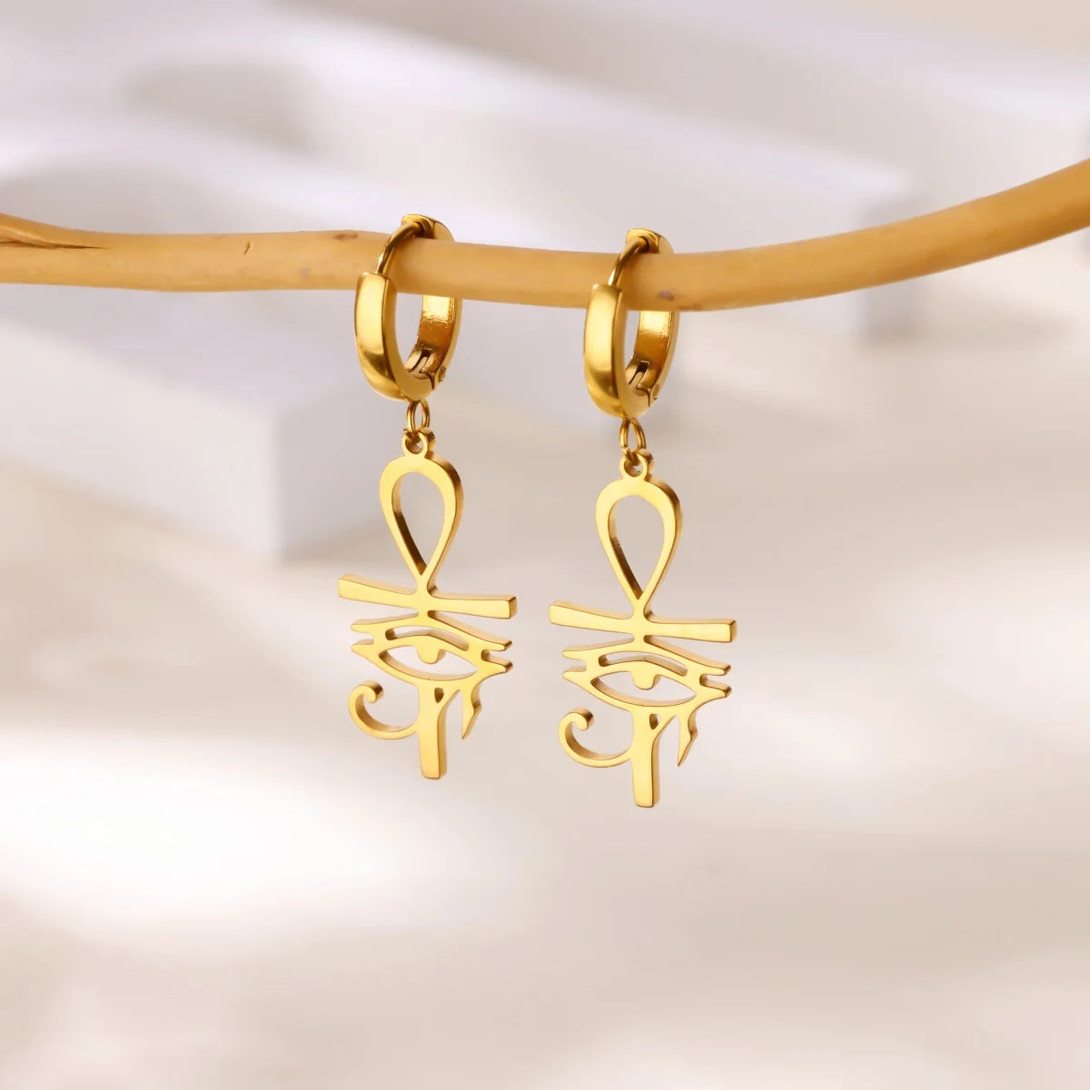 Ankh of Horus Egypt Pendant Earrings (Stainless Steel)