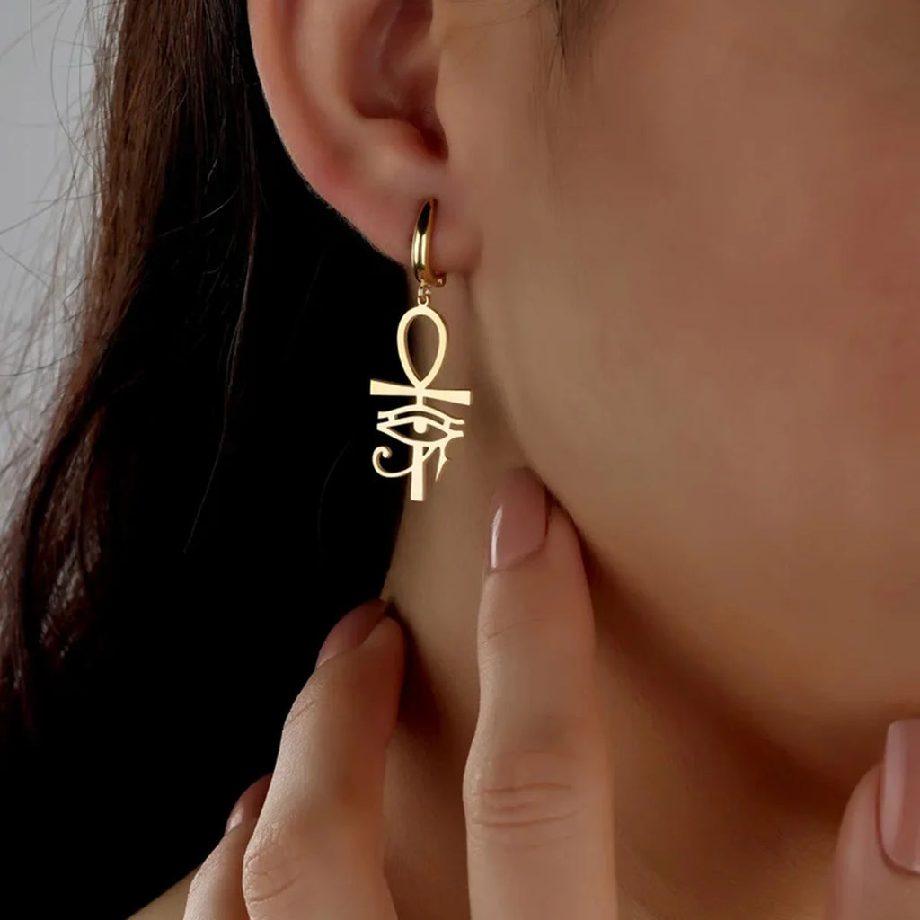 Ankh of Horus Egypt Pendant Earrings (Stainless Steel)