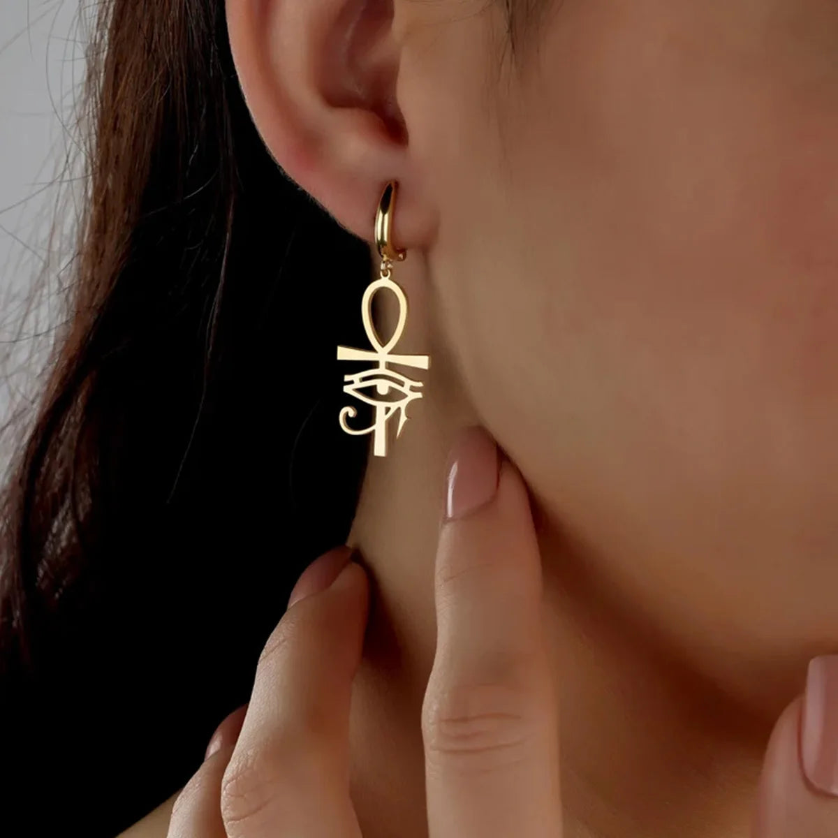 Ankh of Horus Egypt Pendant Earrings (Stainless Steel)